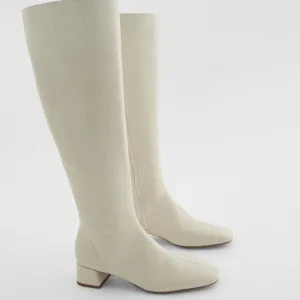 Zara Leather Knee High Boots 37 Slim Bone