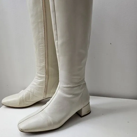 Zara Leather Knee High Boots 37 Slim Bone
