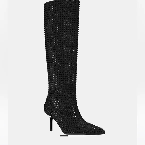 Zara NWT rhinestone knee high heeled boots