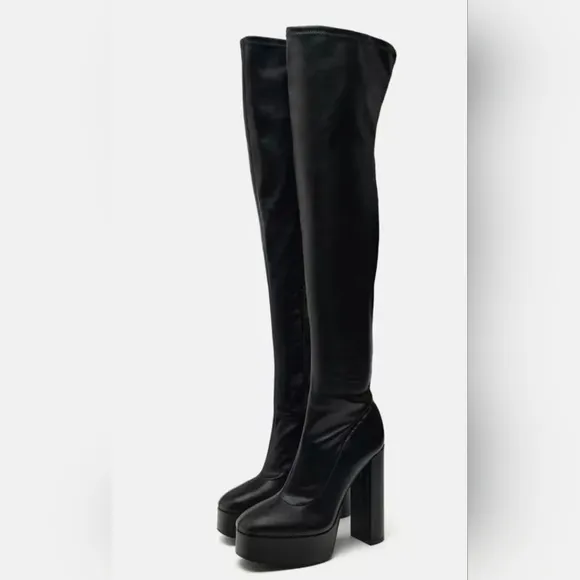 ZARA OVER THE KNEE PLATFORM BOOTS