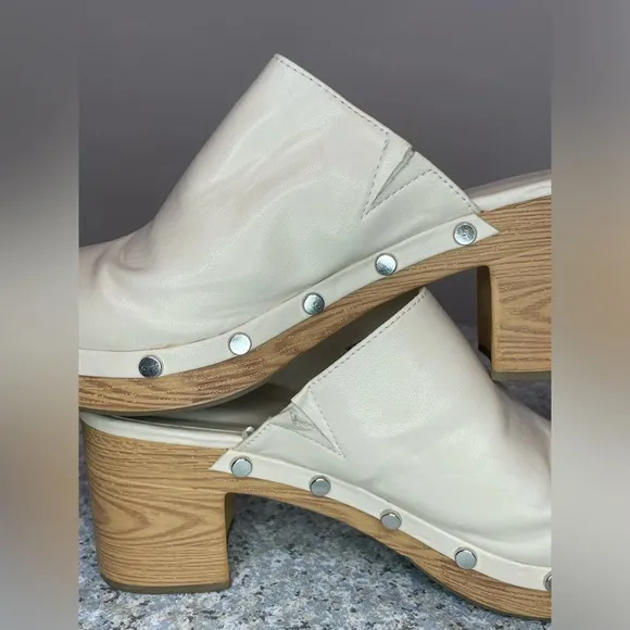 Zara Platform Studded Clogs Mules Chunky Y2K Cream Heel Sandals Shoes 39 US 8