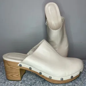 Zara Platform Studded Clogs Mules Chunky Y2K Cream Heel Sandals Shoes 39 US 8