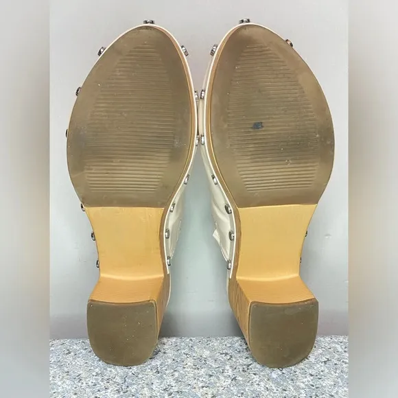 Zara Platform Studded Clogs Mules Chunky Y2K Cream Heel Sandals Shoes 39 US 8
