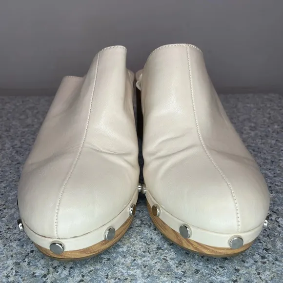 Zara Platform Studded Clogs Mules Chunky Y2K Cream Heel Sandals Shoes 39 US 8