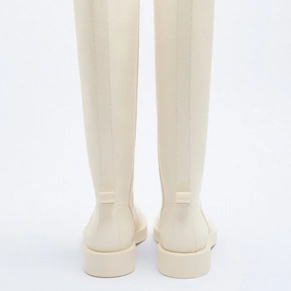 ZARA RUBBERIZED KNEE HIGH BOOTS ECRU