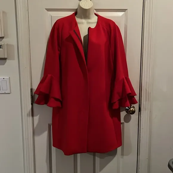 ZARA X-Large true red 3/4 length coat stunning dress up or down 3 season