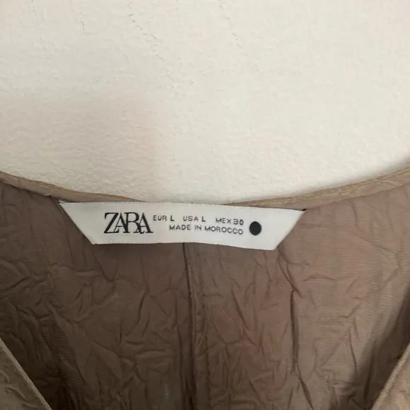 Zara ZW collection crinkle midi dress in khaki green, L